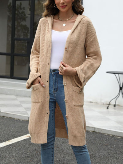 Strickmantel mit Kapuze | Knopfverschluss | Lässiger Komfort