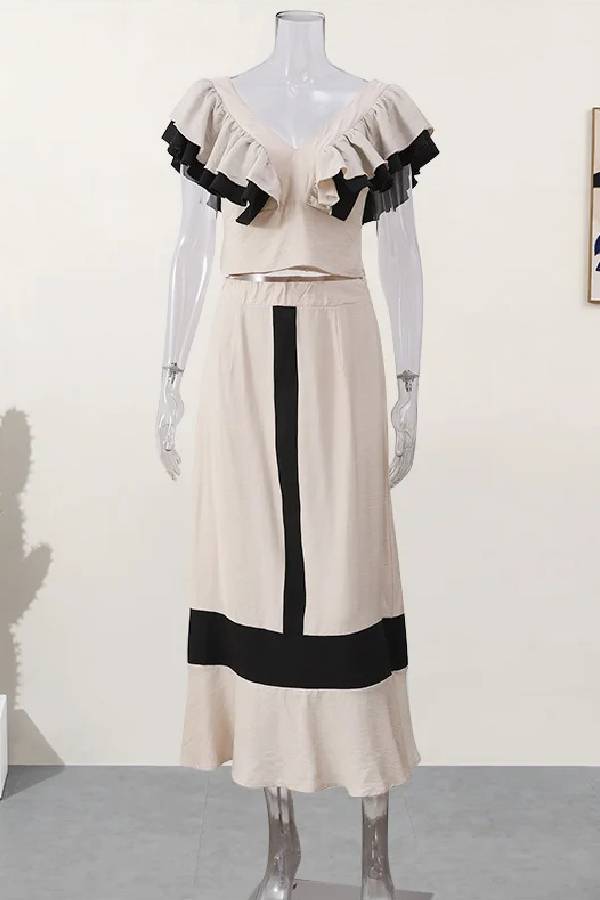 Lara™ | Mode Bunte V-Ausschnitt plissiert Lotusblatt Urlaub zweiteiliges Set