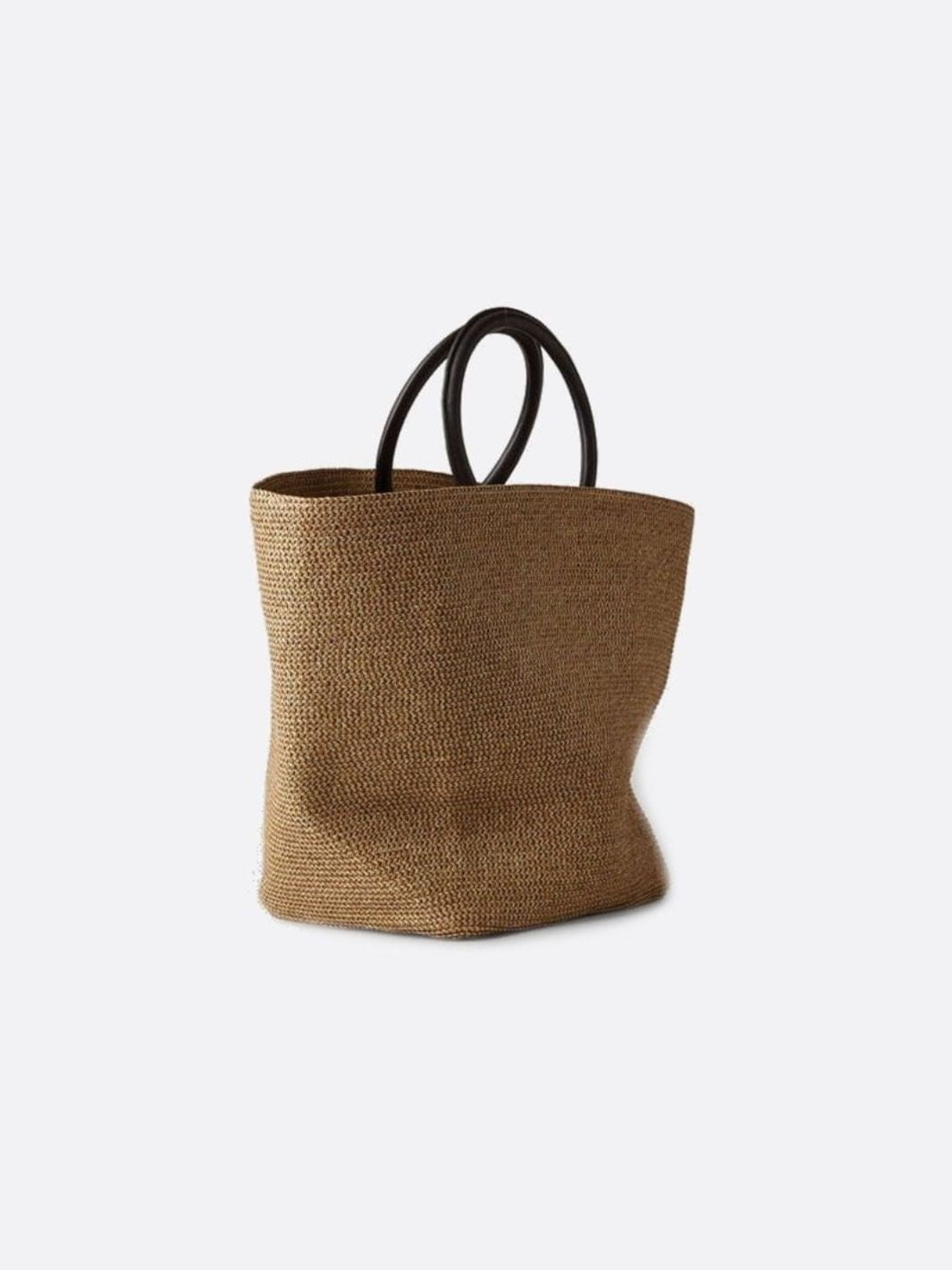 Soléa | Große Strohtasche mit runden Kunstledergriffen – Handgetragene Sommer-Tote Bag