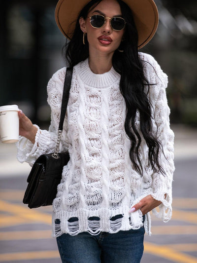 Strickpullover mit Zopfmuster | Distressed-Details | Lässiger Streetstyle