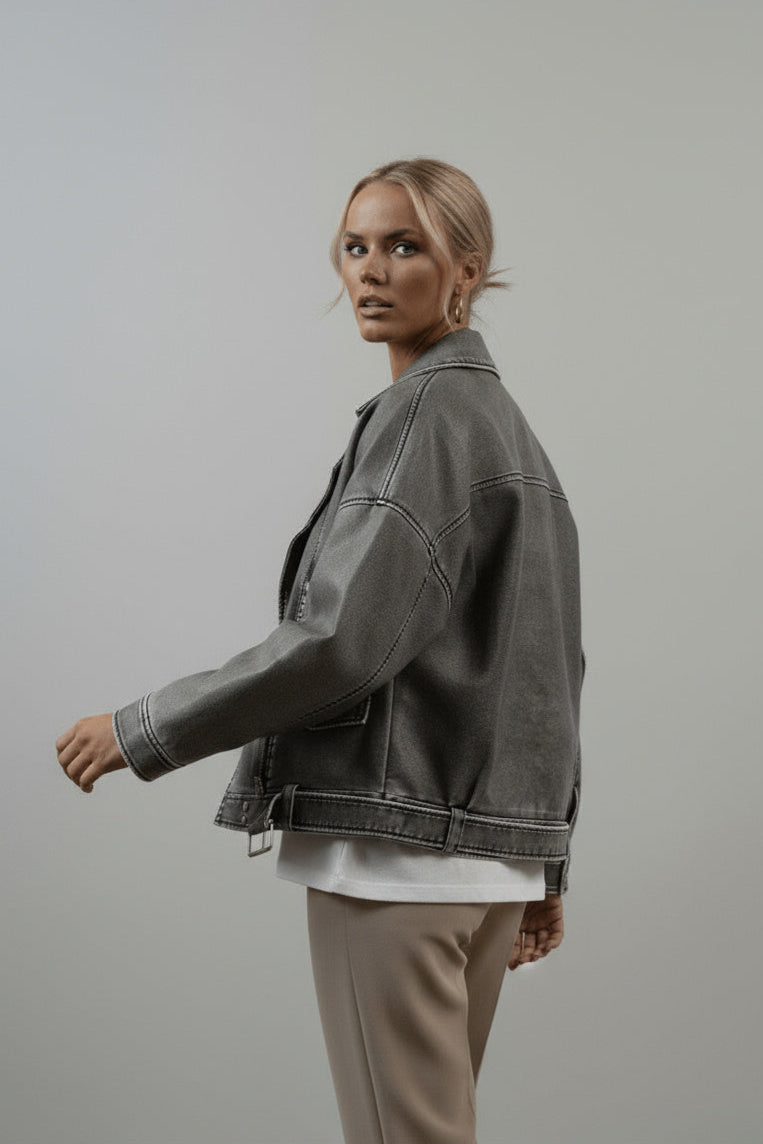 Saskia | Oversize Bikerjacke Kunstleder