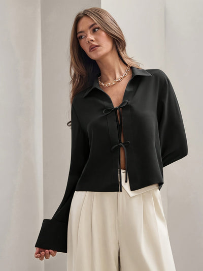 Bluse mit Schleifenverschluss | Umlegekragen | Elegant & Modern