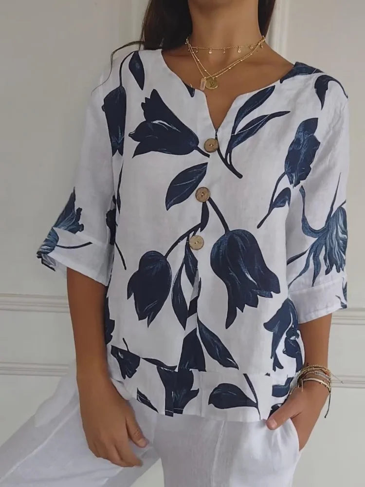 Damen Sommer Button Down Hemd | Blumen Bedrucken