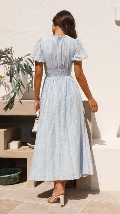 Sommerkleid Damen V-Ausschnitt Puffärmel Tailliert
