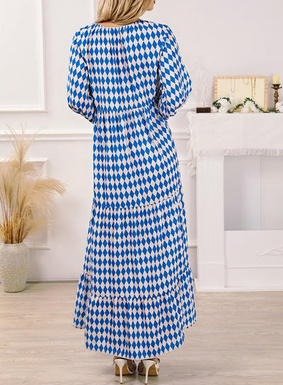 Bohevara™ | Damen Puffärmel geometrische böhmische Maxikleider