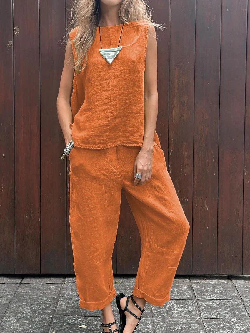 Sheila™ - Lässiges einfarbiges ärmelloses Top & Hose Zweiteiliges Set