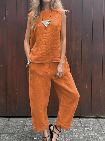 Sheila™ - Lässiges einfarbiges ärmelloses Top & Hose Zweiteiliges Set