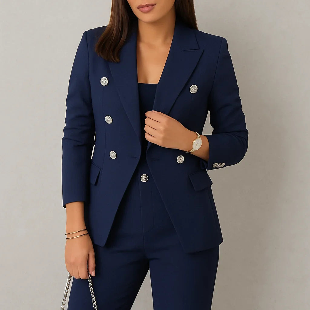 Damen Anzug Set Zweireihig Slim Fit Blazer & Hose