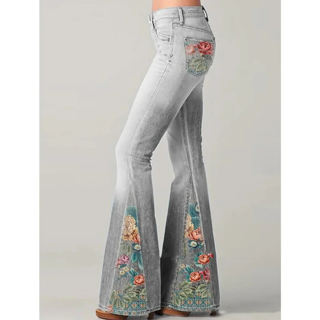 Damen Vintage Jeans mit Stickerei und Schlag