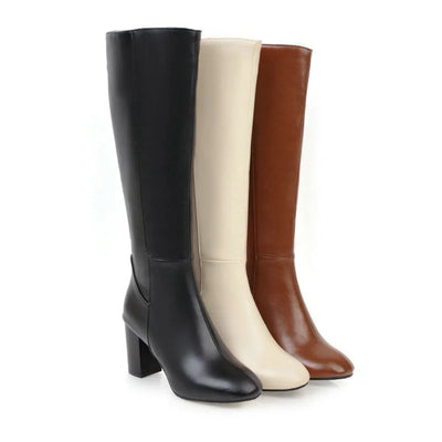 Damen hohe Stiefel mit Blockabsatz und seitlichem Reißverschluss