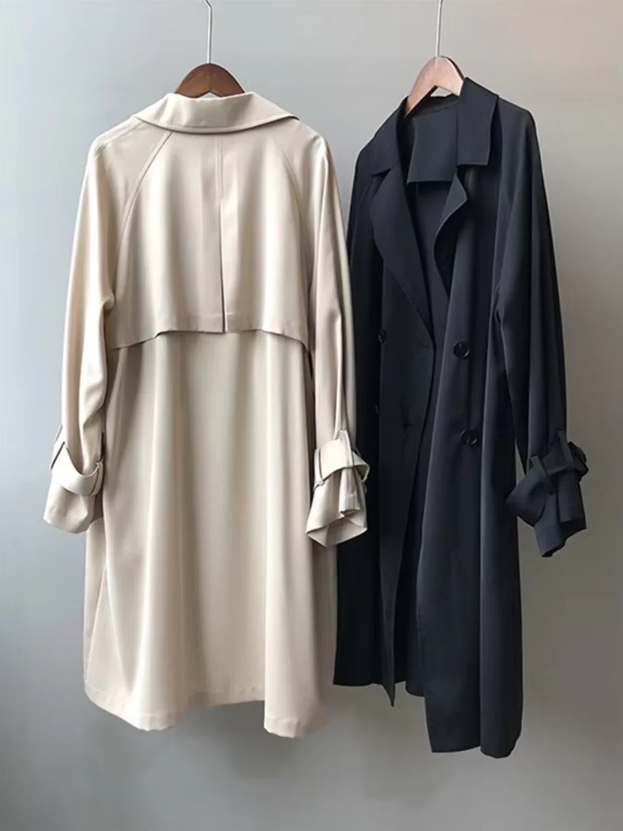 Damen Langer Trenchcoat mit Gürtel und Knopfleiste
