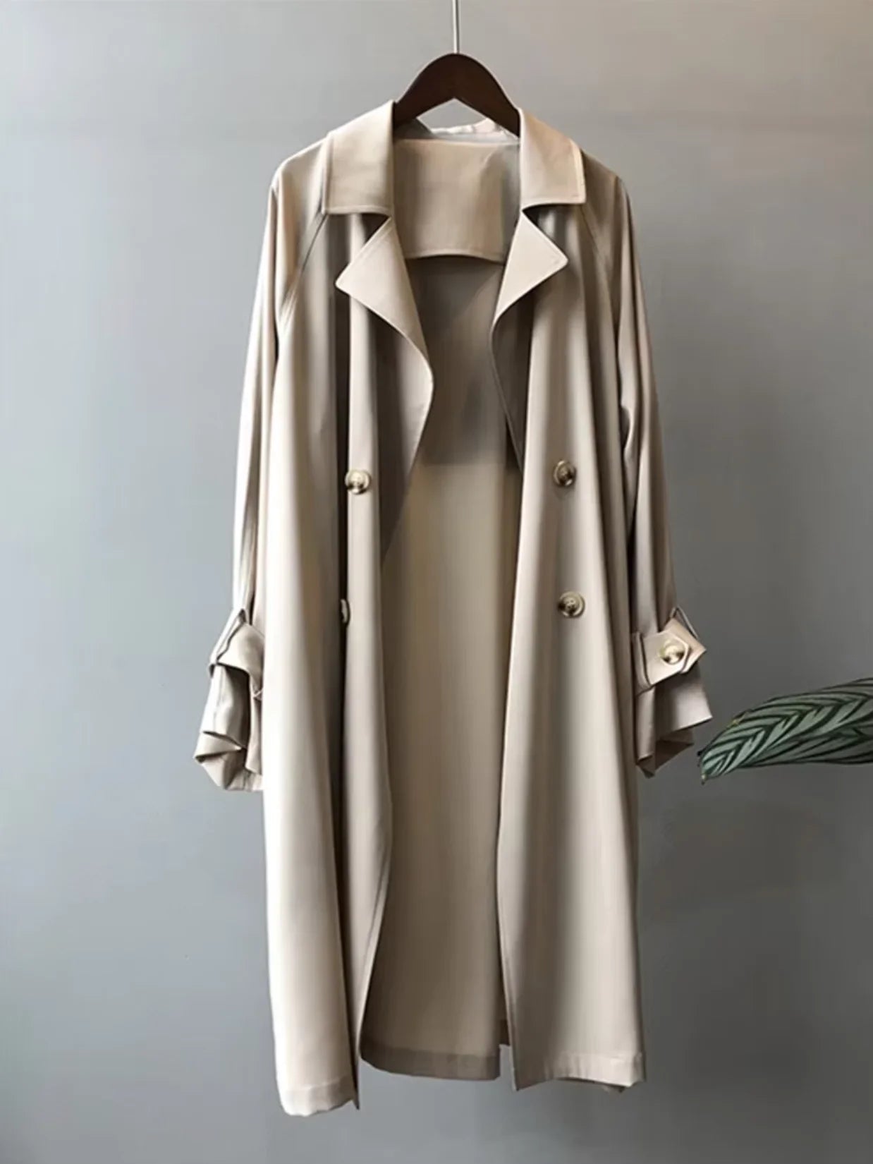Damen Langer Trenchcoat mit Gürtel und Knopfleiste