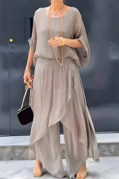 Damen Set mit weitem Oberteil und asymmetrischer Hose