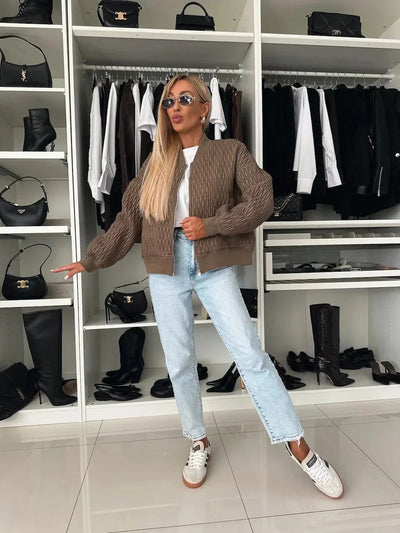 Gesteppte Bomberjacke für Damen mit Reißverschluss und gerippten Bündchen