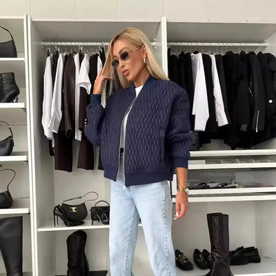 Gesteppte Bomberjacke für Damen mit Reißverschluss und gerippten Bündchen