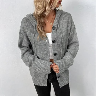 Damen Strickjacke mit Knöpfen und Kapuze