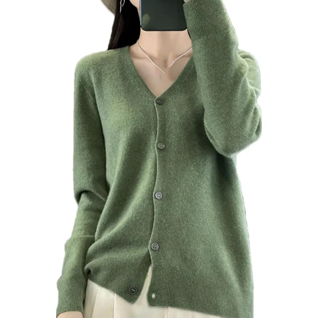 Damen Strickjacke mit V-Ausschnitt und Knopfleiste