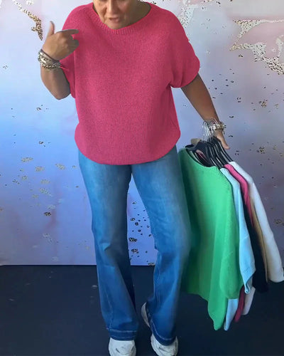 Damen Strickoberteil mit lockerer Passform und Rundhals