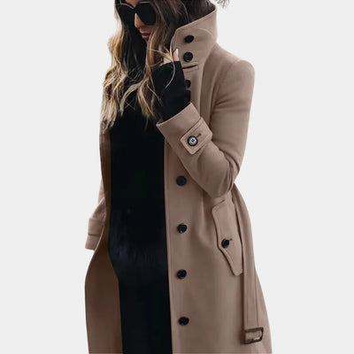 Damen Trenchcoat mit hohem Kragen und eleganten Knöpfen