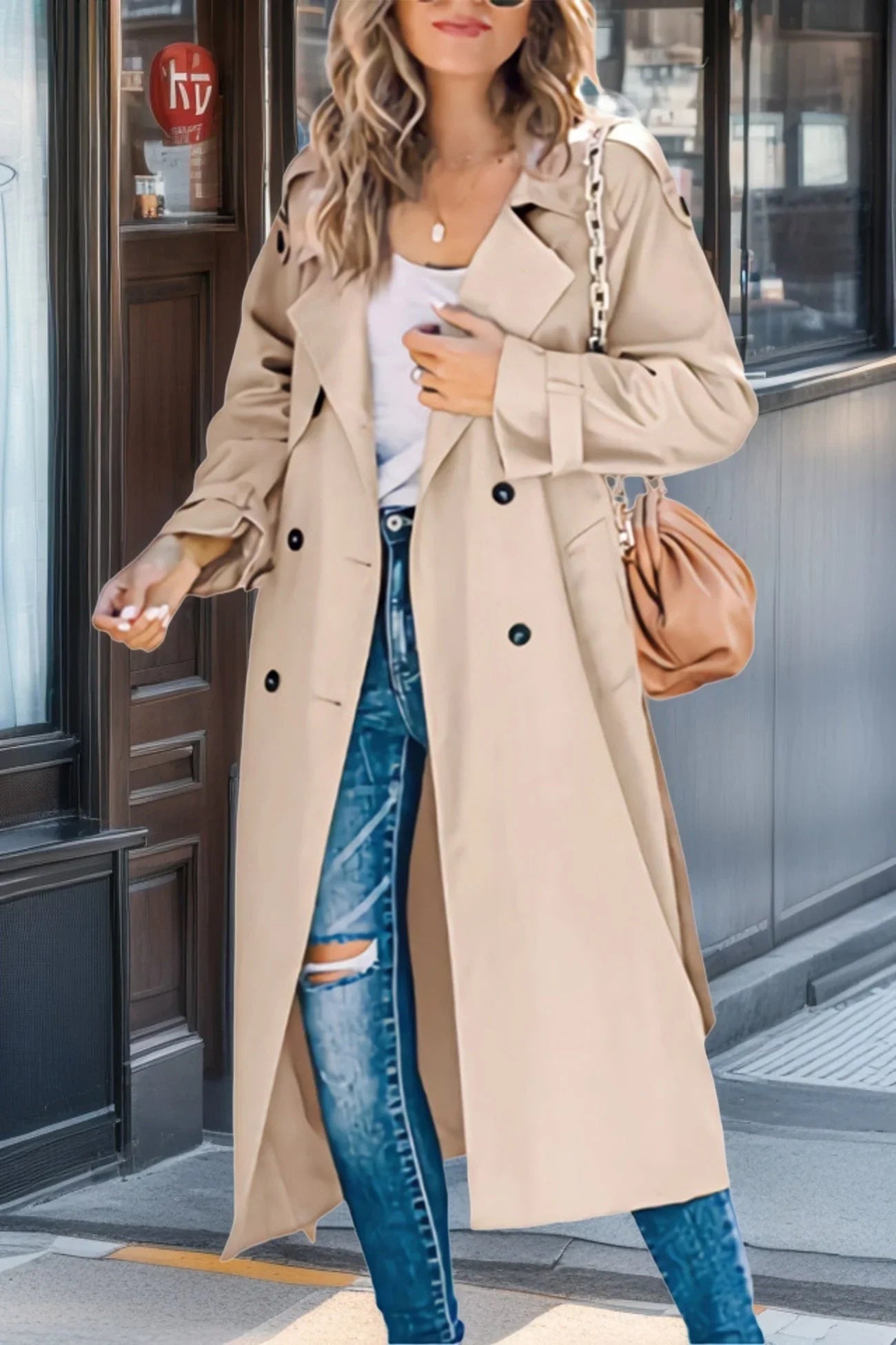 Damen Trenchcoat mit Zweireihigem Design und Gürtel