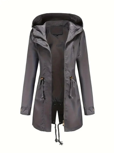 Damen Wasserdichter Trenchcoat mit Kapuze und Taschen