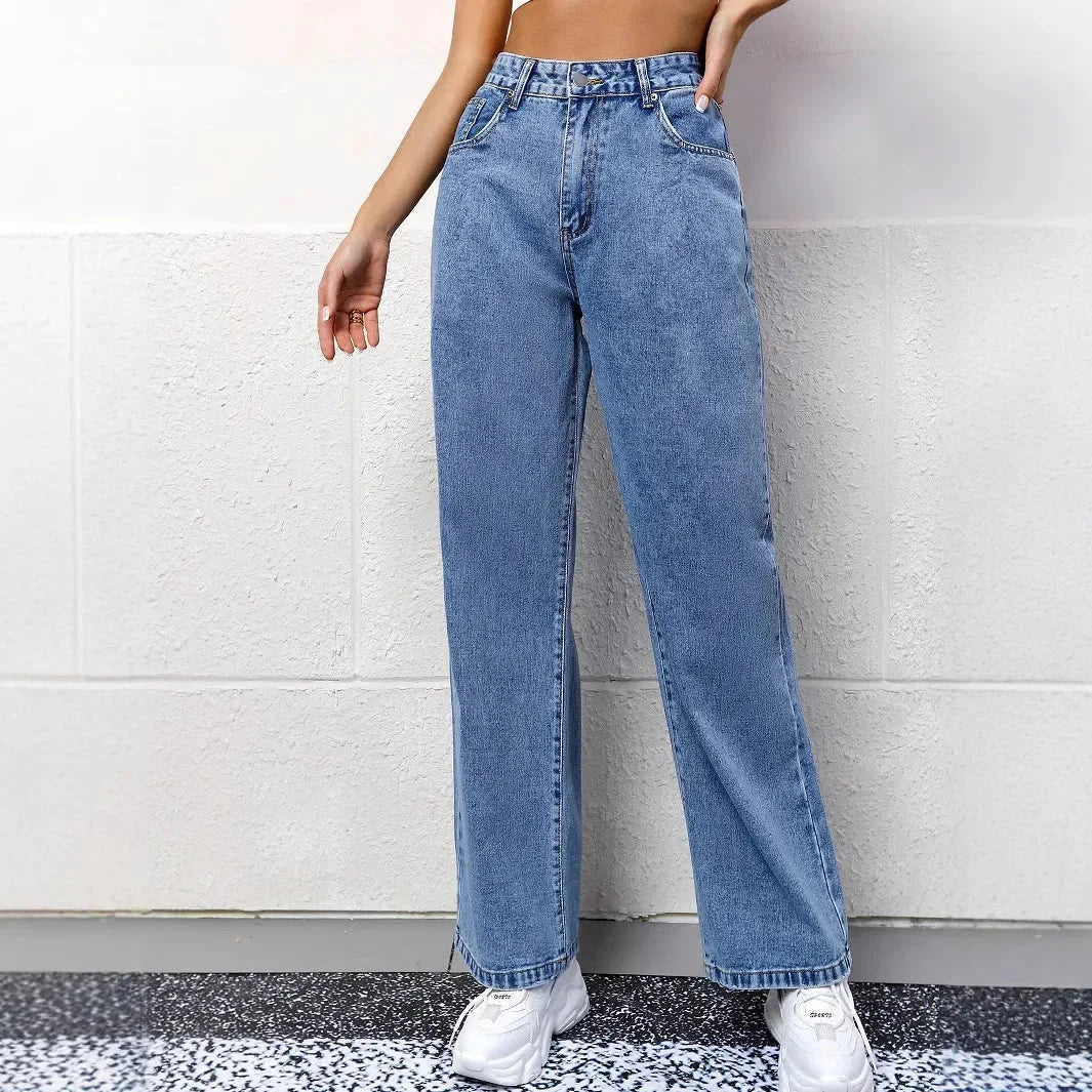 Damen Weite Mom-Jeans mit Hoher Taille in Blau