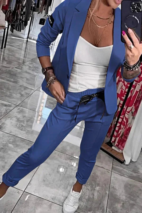 Damen Zweiteiler Anzug mit Joggerhose und Blazer für Alltag