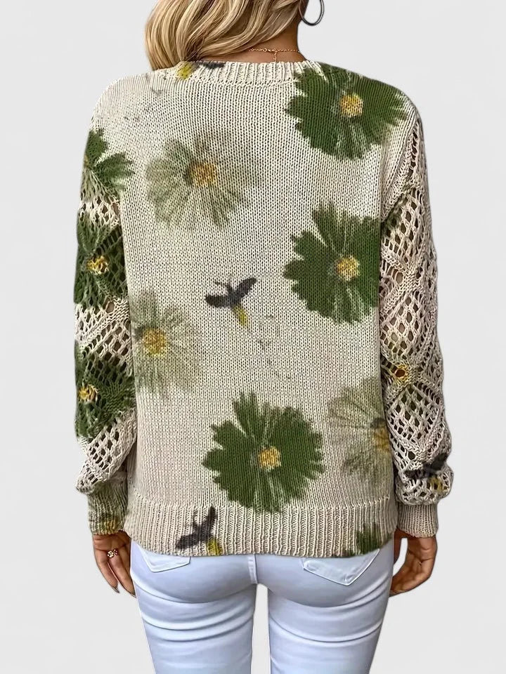 Damenpullover mit Floralmuster und V-Ausschnitt