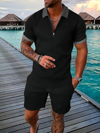 Everard™ – Herren Sommer-Set mit Zip-Polo & Shorts im Geo-Design