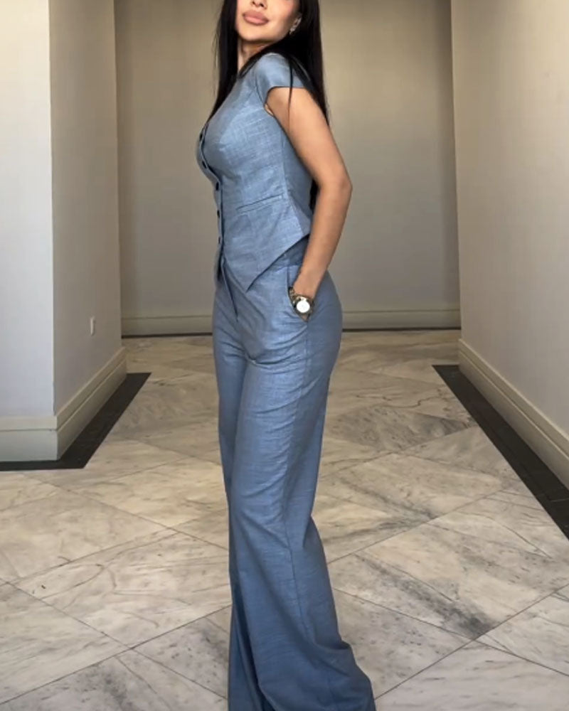 Roksana | Set aus Oberteil und Hose mit V-Ausschnitt