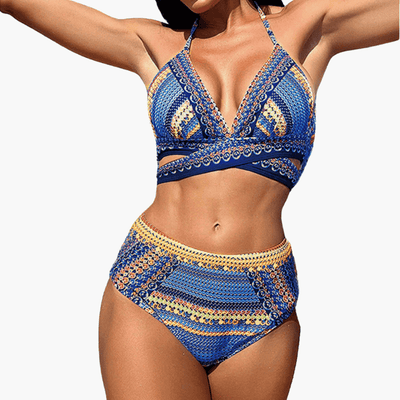Dreiteiliges Bikini-Set - Damen High-Waist mit Kreuzträgern