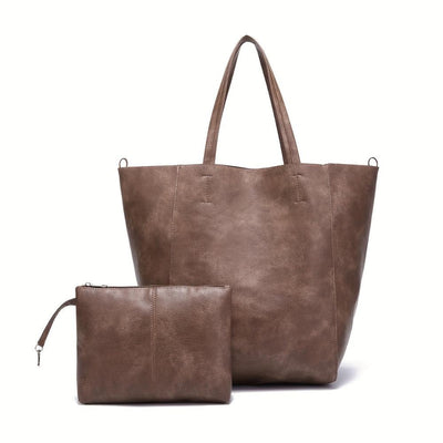 Shopper-Tasche mit Kosmetiktasche | Kunstleder | Minimalistisches Design