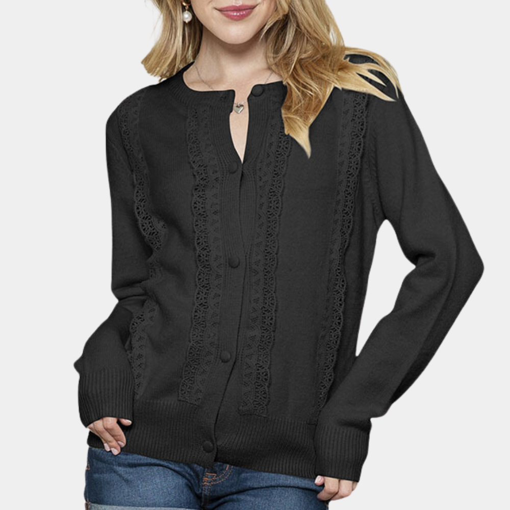 Strick-Cardigan mit Spitzen-Details | Elegante Knopfleiste | Weich & Komfortabel