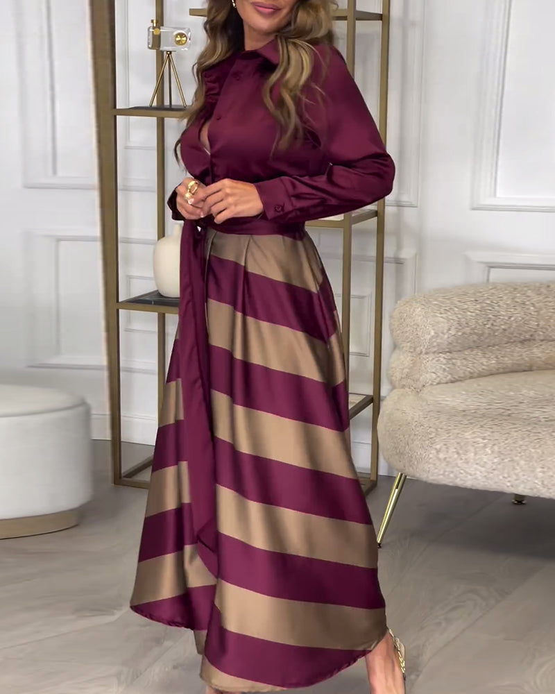 Maisse - Schickes Gestreiftes Maxikleid mit Gürtel für Damen