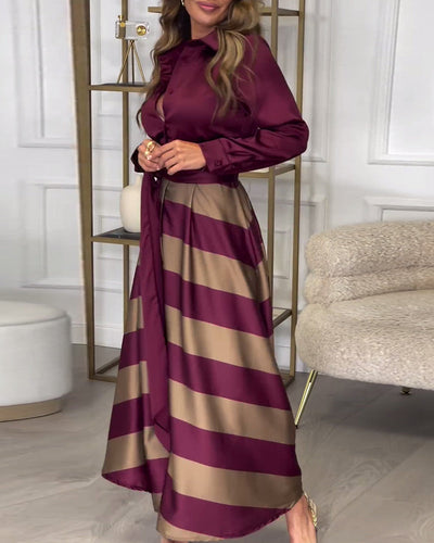 Maisse - Schickes Gestreiftes Maxikleid mit Gürtel für Damen