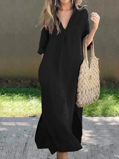 Sienna Solides Freizeitkleid mit V-Ausschnitt