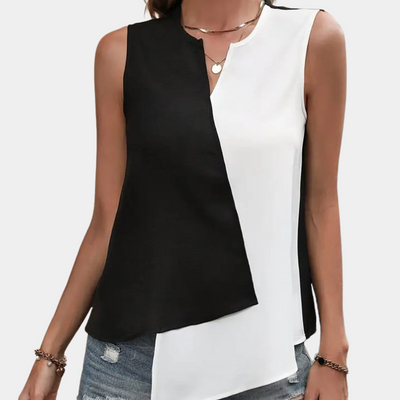 Ysabel - Schicke schwarz-weiße asymmetrische Damenbluse