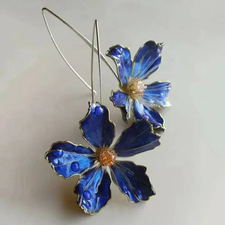 Blaue Ohrringe mit Vintage-Blumen