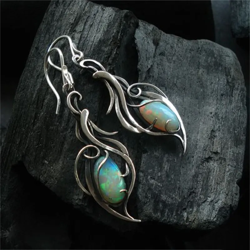 Vintage Blauer Opal Silber Ohrringe