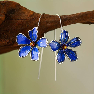 Blaue Vintage Blumenohrringe