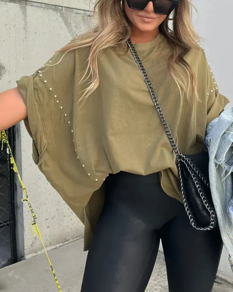 Oversize-Shirt mit Nieten | Rundhals | Urbaner Look