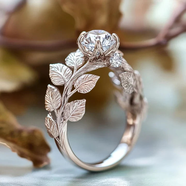 Exotischer Zirkonia-Kristall-Blatt-Ring