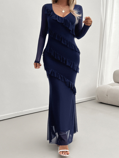 Abendkleid mit Rüschen | Figurbetont | Eleganter Maxischnitt
