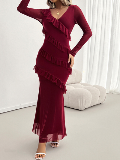 Abendkleid mit Rüschen | Figurbetont | Eleganter Maxischnitt