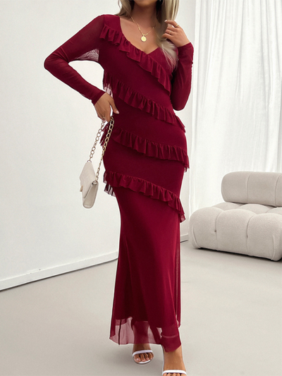 Abendkleid mit Rüschen | Figurbetont | Eleganter Maxischnitt
