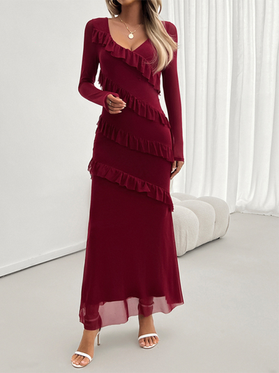 Abendkleid mit Rüschen | Figurbetont | Eleganter Maxischnitt