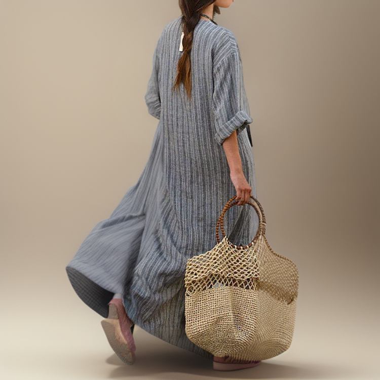 Harper™ - Lässiges Maxikleid mit Vintage-Streifen und V-Ausschnitt