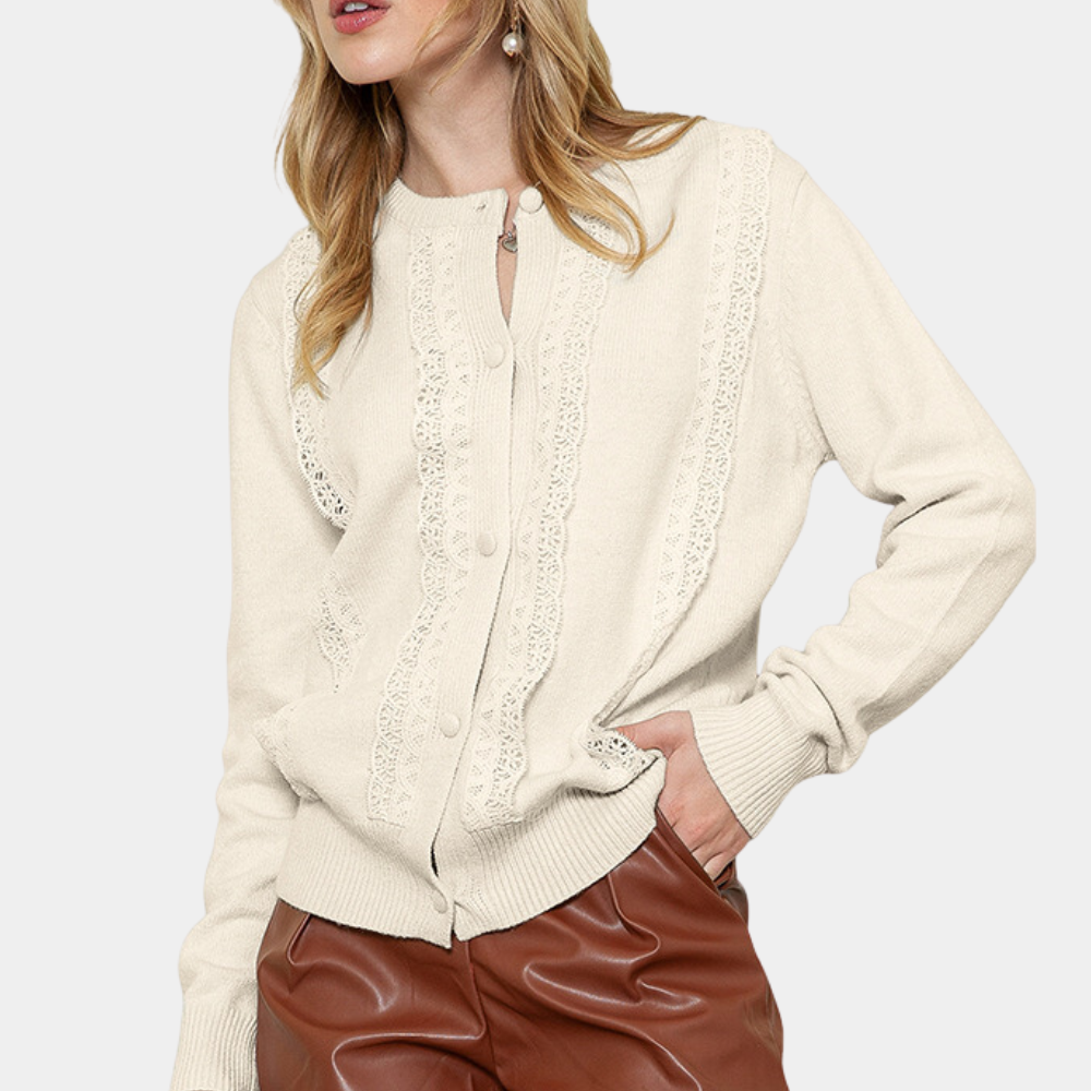 Strick-Cardigan mit Spitzen-Details | Elegante Knopfleiste | Weich & Komfortabel