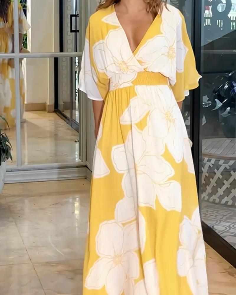 Calypso | Damen-Midikleid mit floralen Kontrastelementen