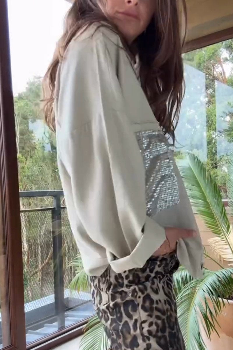 Hemdjacke mit Pailletten | Oversize-Schnitt | Lässiger Glamour